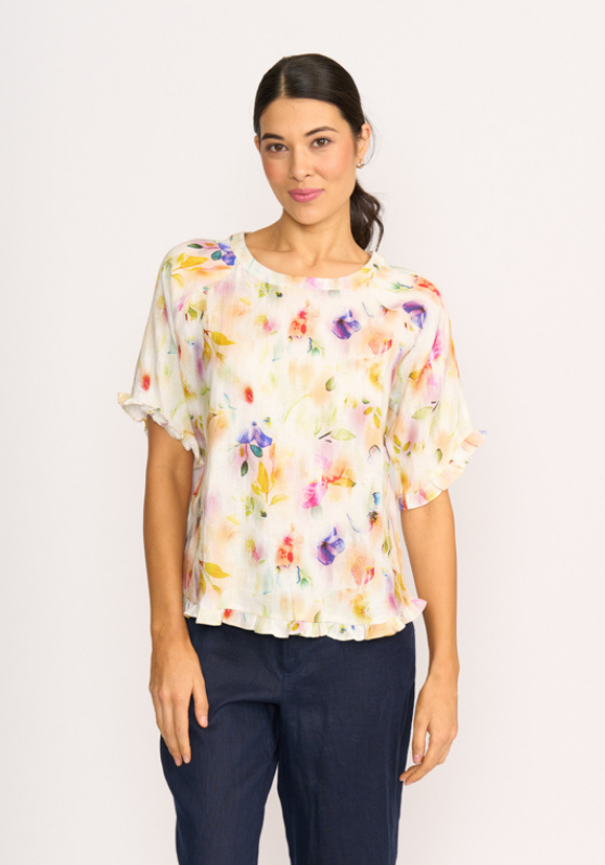 Ruffles & Scoop Hem Linen Top