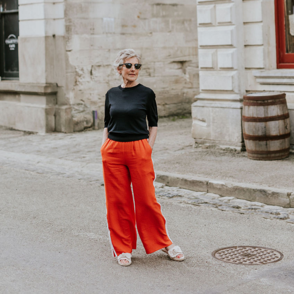 Orange wide leg pants outfit cheap