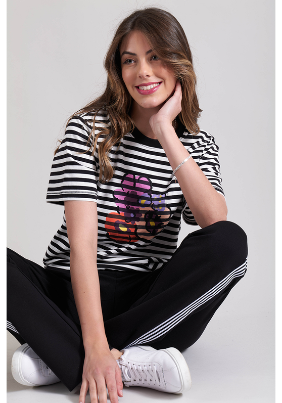 Stripes & Embroidery Women's Tee