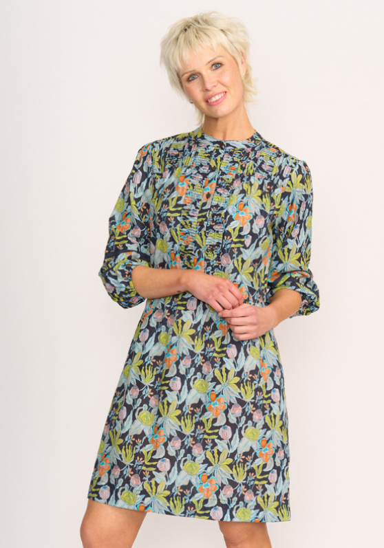 Foil Pintuck & Lace Dress
