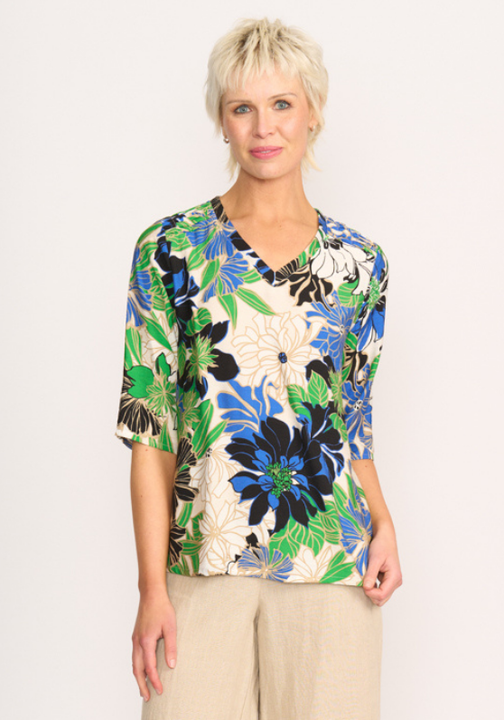 Foil Pintuck Scoop Hem Top